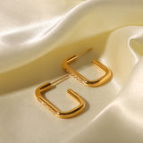 Dainty Bar Zircon Square Hoop  - 18k Gold Plated Earrings