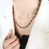 Moody Gemstone Blade Chain Double Layer Necklace