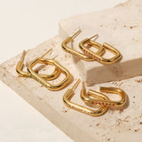 Dainty Bar Zircon Square Hoop  - 18k Gold Plated Earrings