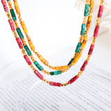 Trio Harmony: 18K Gold Beaded Versatile Necklace