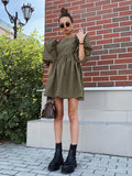 THE  A Line Summer Mini Dresses  100% cotton  - Elegan with Lantern Sleeve