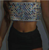 rainbow rhinestone crystal crop tops