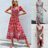 Boho Blossom Button-Front Maxi Dress