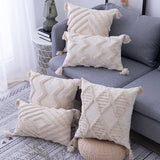 Neutral Woven Boho Tasseled Pillow Cover Cushion Cover