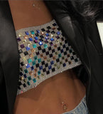 rainbow rhinestone crystal crop tops